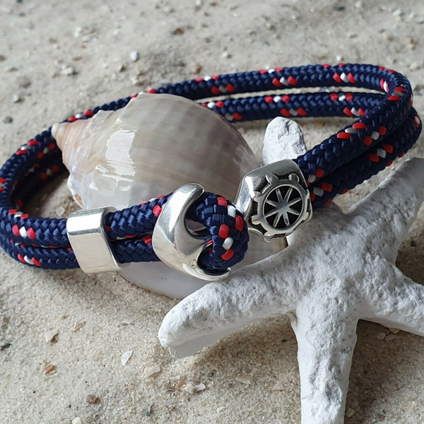 Armband Segeltau maritim mit Ankerverschluss und Steuerrad